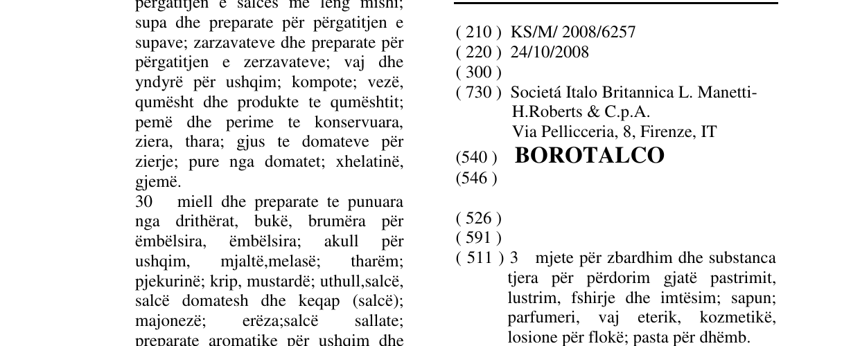 Zëri i markës BOROTALCO në buletin