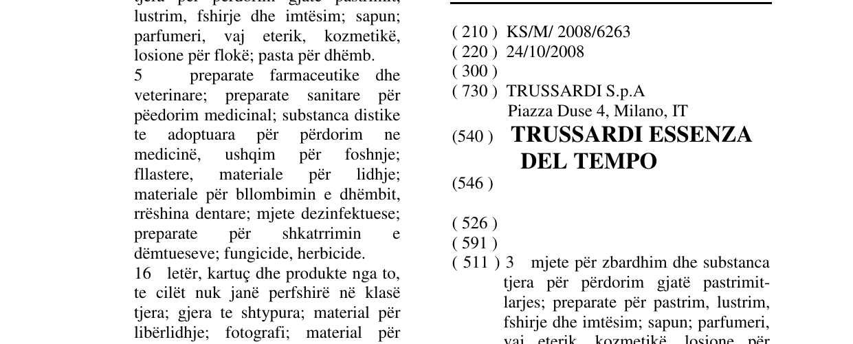Zëri i markës TRUSSARDI ESSENZA DEL TEMPO në buletin