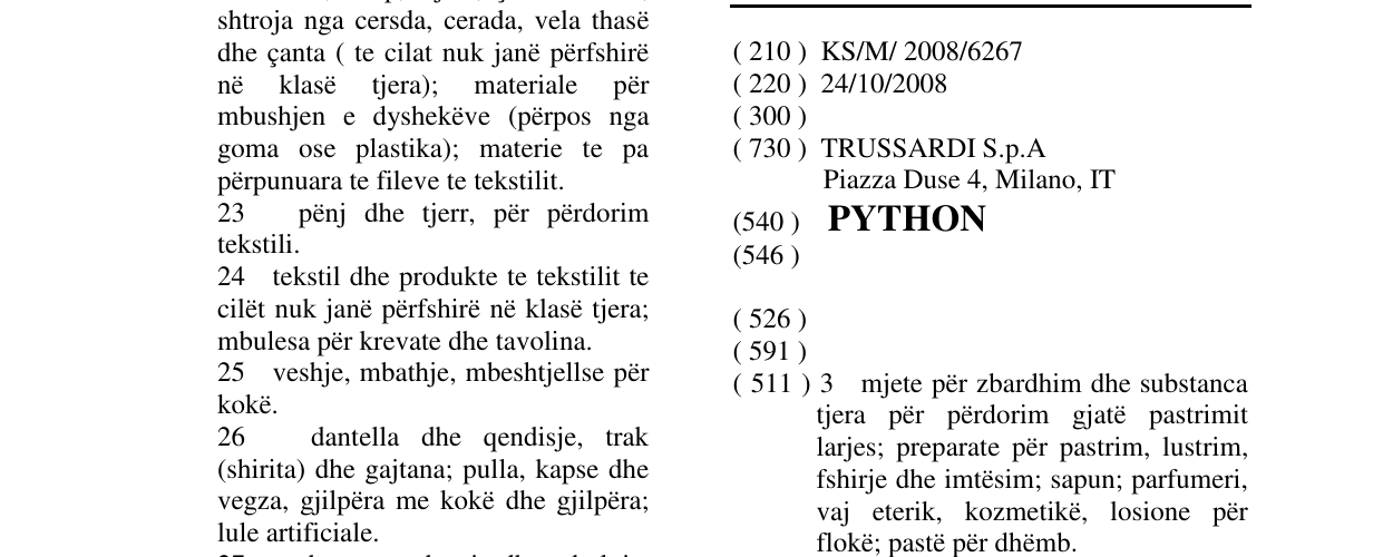 Zëri i markës PYTHON në buletin