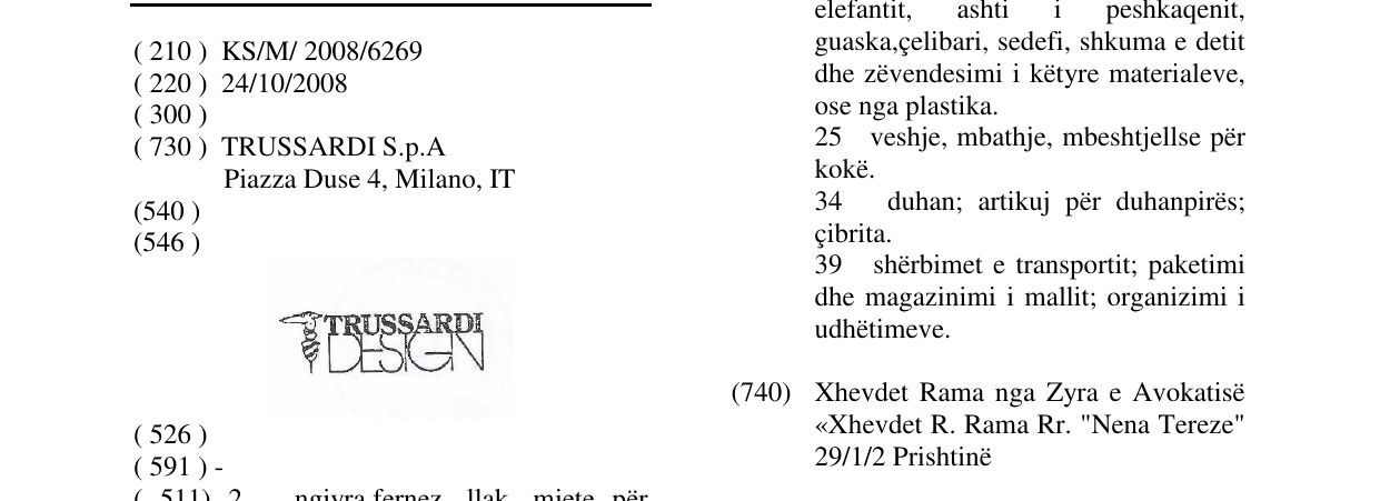 Zëri i markës TRUSSARDI në buletin