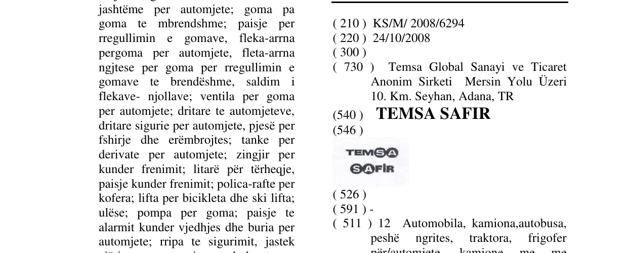 Zëri i markës TEMSA SAFIR në buletin