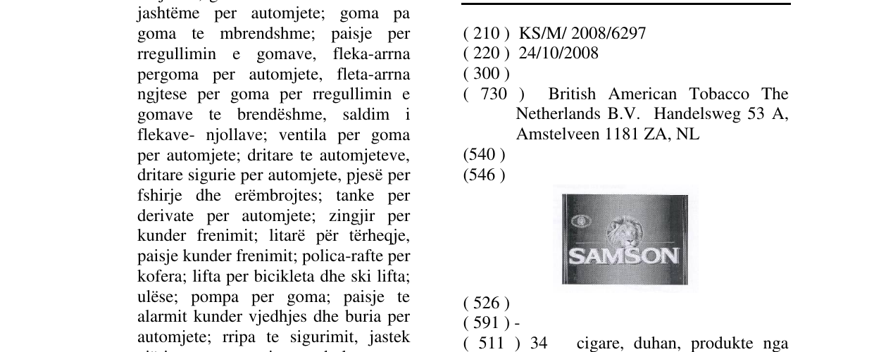 Zëri i markës SAMSON në buletin
