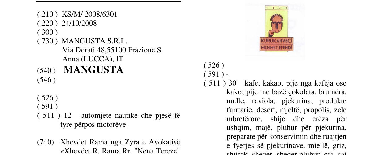 Zëri i markës MANGUSTA në buletin