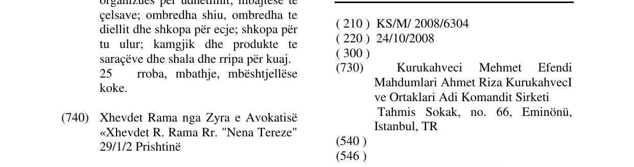 Zëri i markës KURUKAHVECI MEHMET EFENDI në buletin