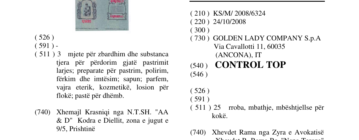 Zëri i markës CONTROL TOP në buletin