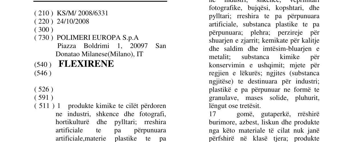Zëri i markës FLEXIRENE në buletin
