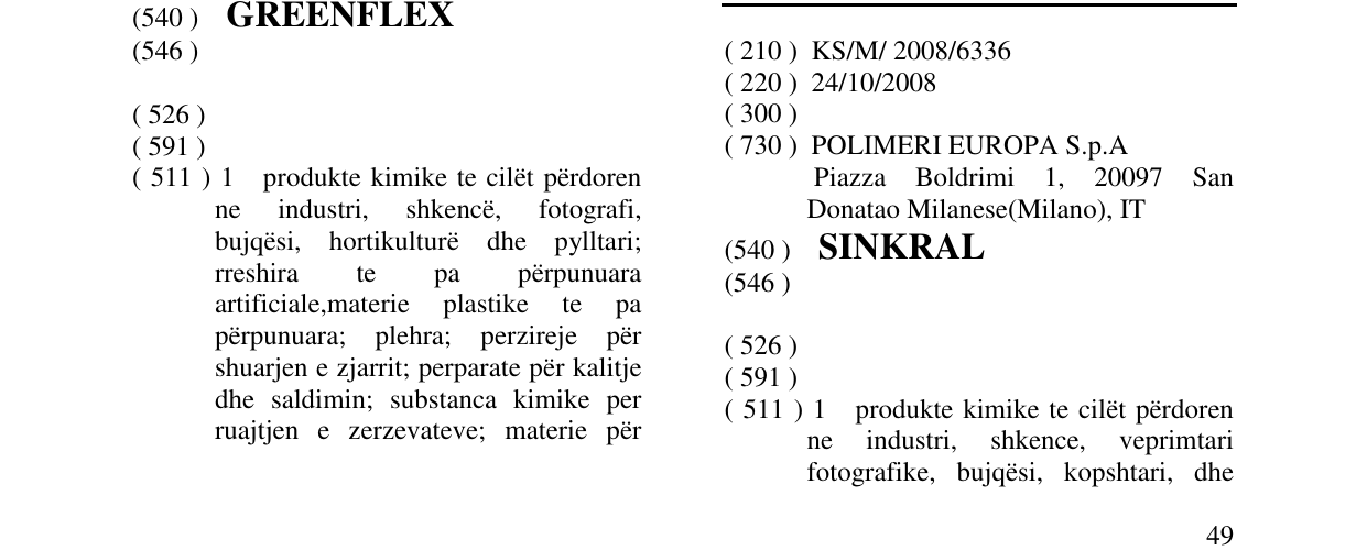 Zëri i markës SINKRAL në buletin