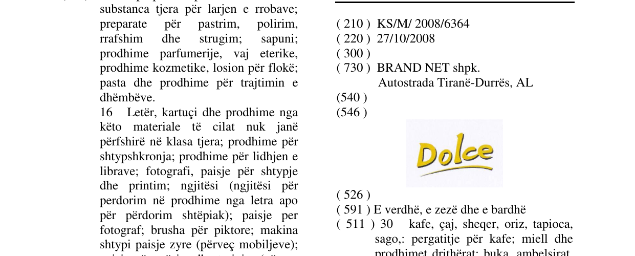 Zëri i markës DOLCE në buletin