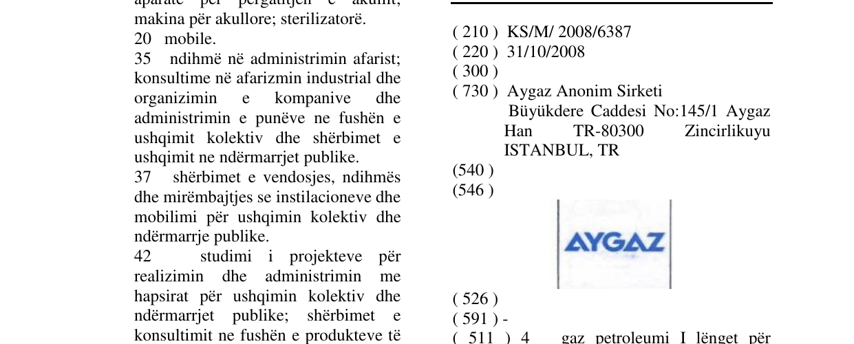 Zëri i markës AYGAZ në buletin