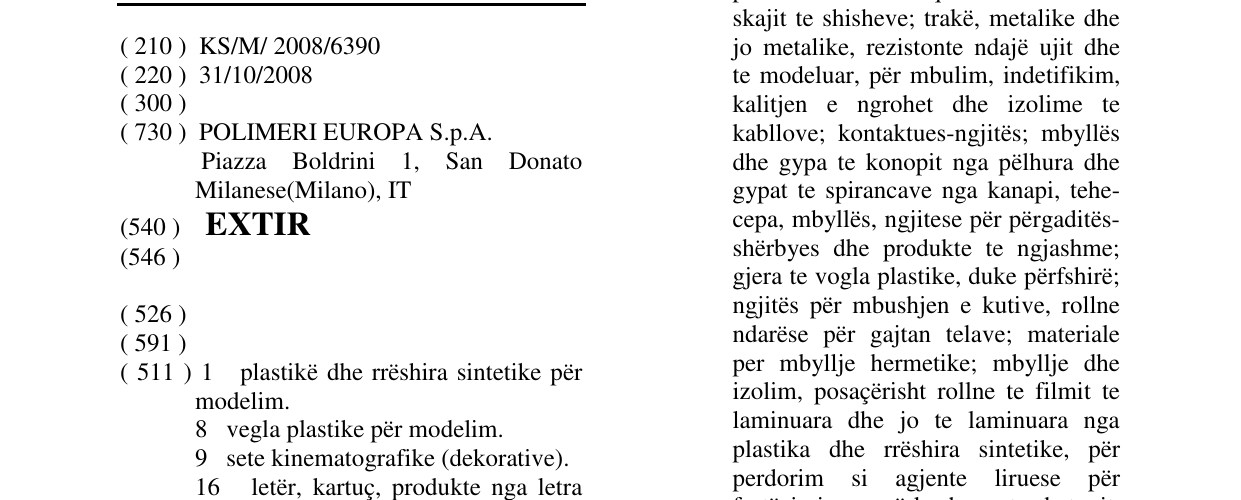 Zëri i markës EXTIR në buletin