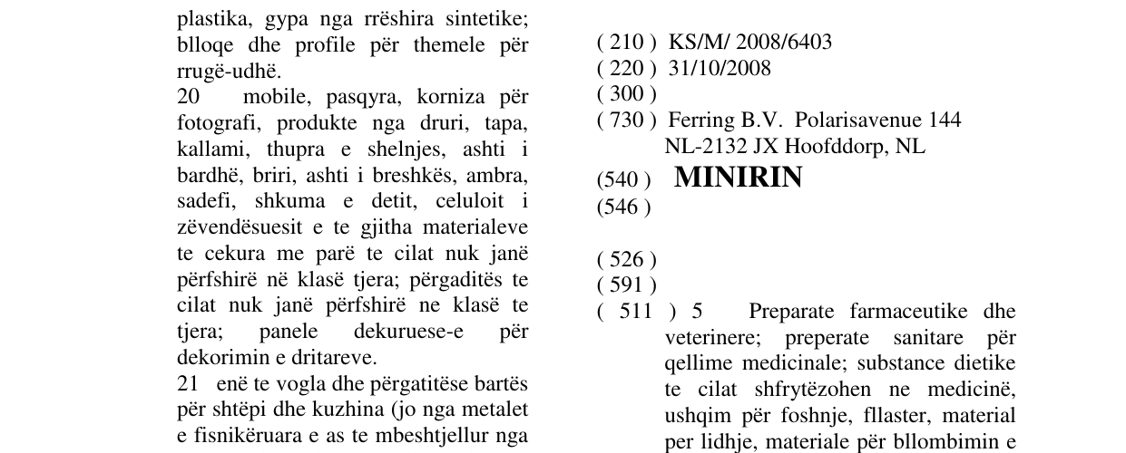 Zëri i markës MINIRIN në buletin