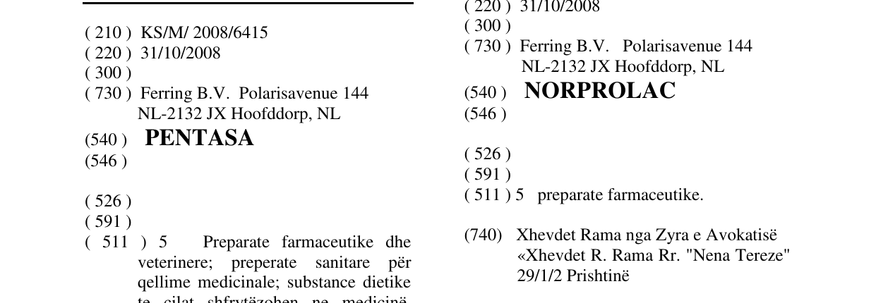 Zëri i markës PENTASA në buletin