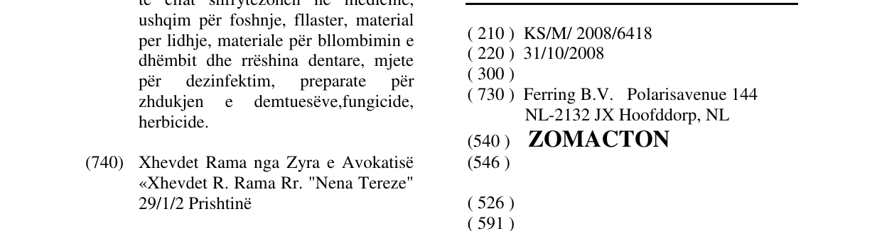 Zëri i markës ZOMACTON në buletin