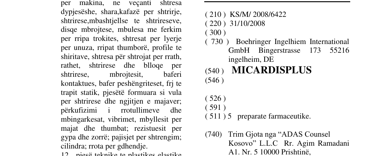 Zëri i markës MICARDISPLUS në buletin