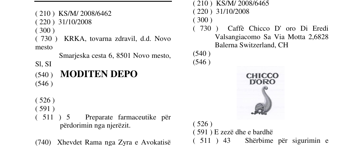 Zëri i markës MODITEN DEPO në buletin
