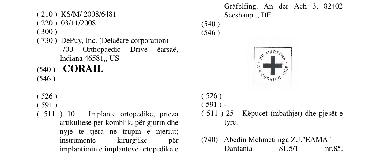 Zëri i markës CORAIL në buletin