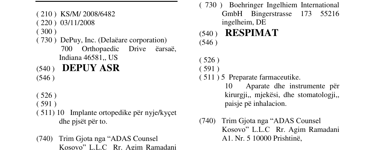 Zëri i markës DEPUY ASR në buletin