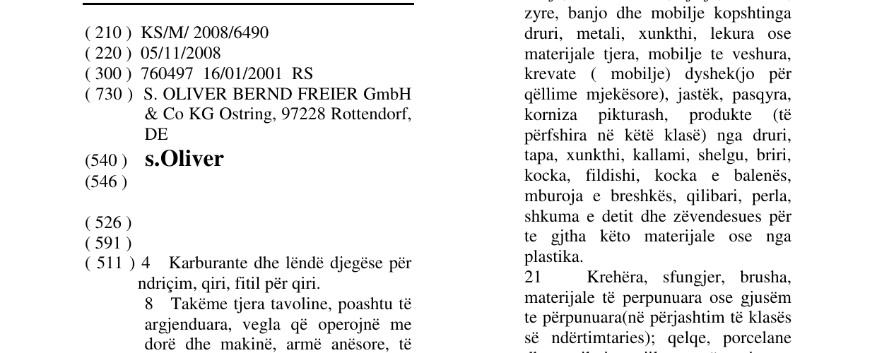 Zëri i markës s.Oliver në buletin