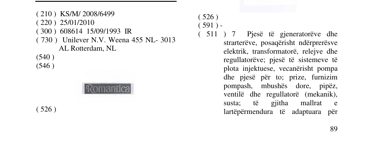 Zëri i markës ROMANTICA në buletin