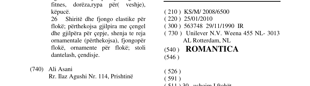 Zëri i markës ROMANTICA në buletin