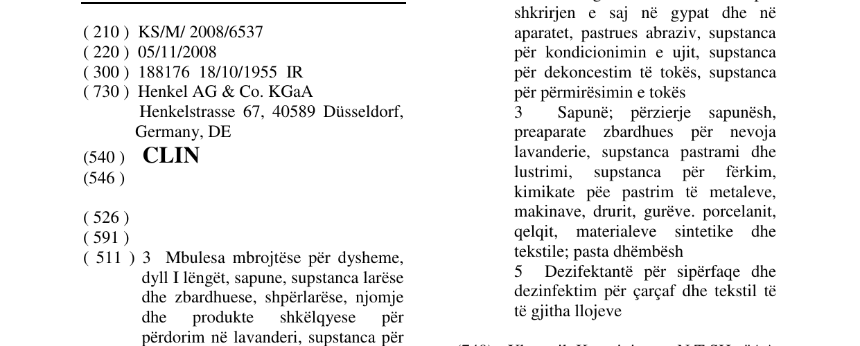 Zëri i markës CLIN në buletin