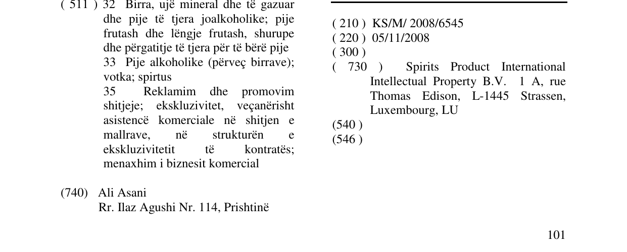 Zëri i markës STOLICHNAYA elit në buletin