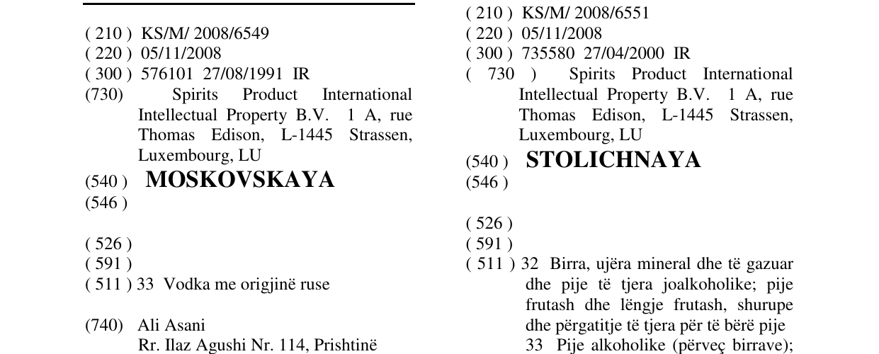 Zëri i markës MOSKOVSKAYA në buletin
