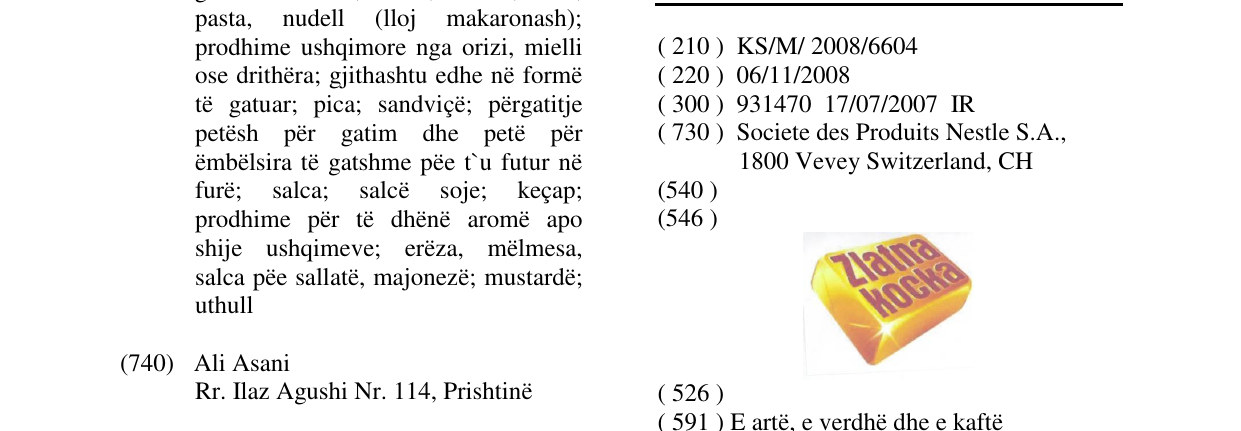 Zëri i markës ZLATNA KOCKA në buletin