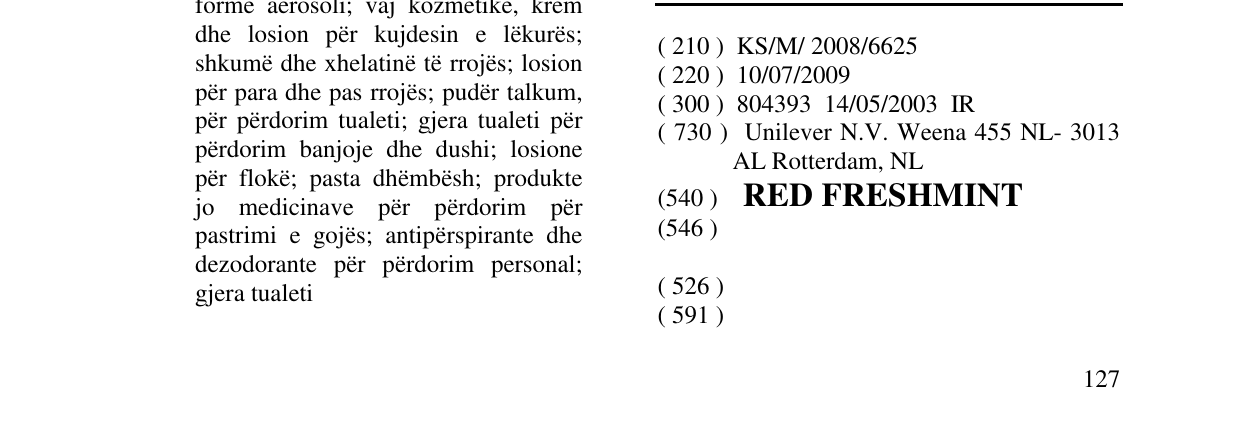 Zëri i markës RED FRESHMINT në buletin