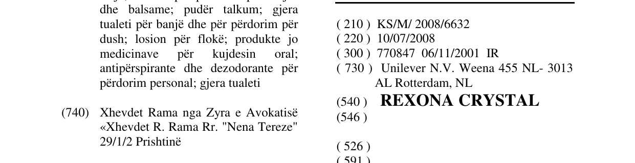 Zëri i markës REXONA CRYSTAL në buletin