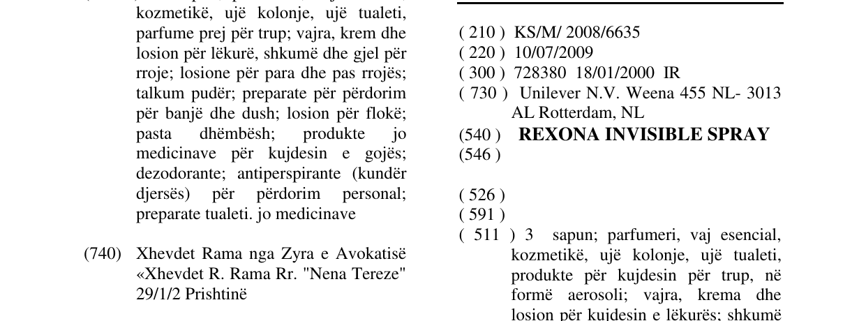 Zëri i markës REXONA INVISIBLE SPRAY në buletin