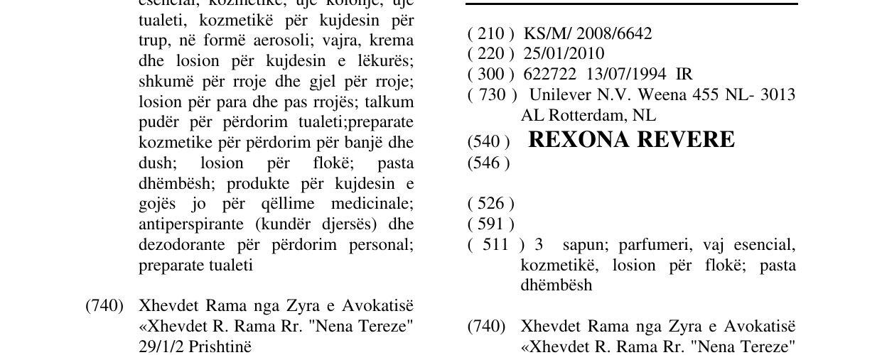 Zëri i markës REXONA REVERE në buletin
