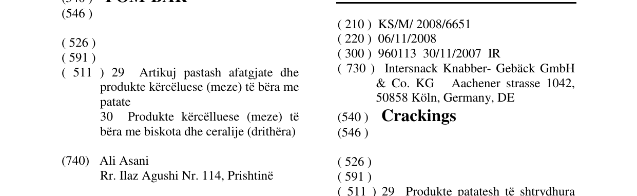Zëri i markës Crackings në buletin