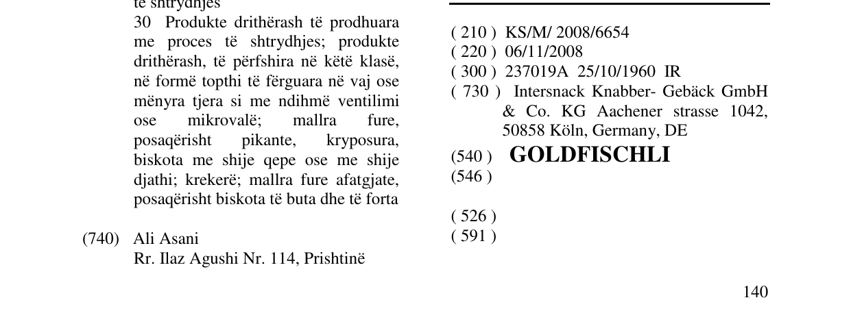 Zëri i markës GOLDFISCHLI në buletin