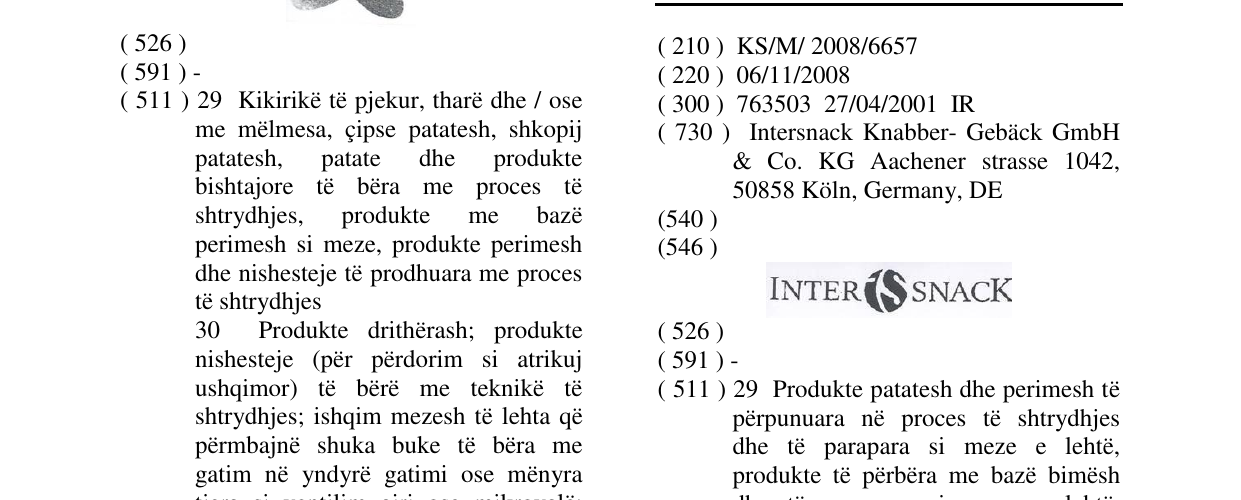 Zëri i markës INTER IS SNACK në buletin
