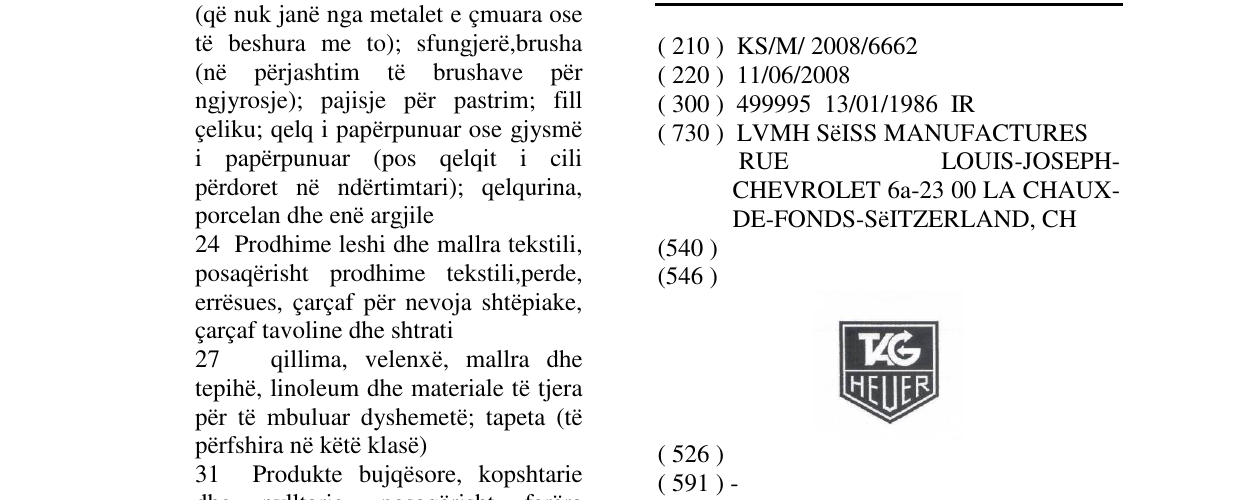 Zëri i markës TAG HEUER në buletin