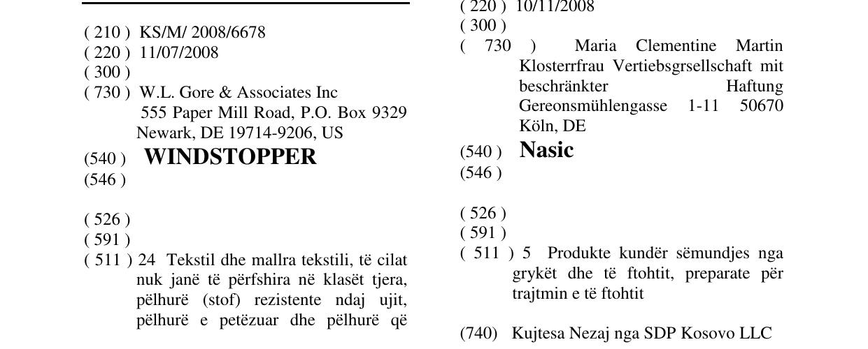 Zëri i markës WINDSTOPPER në buletin
