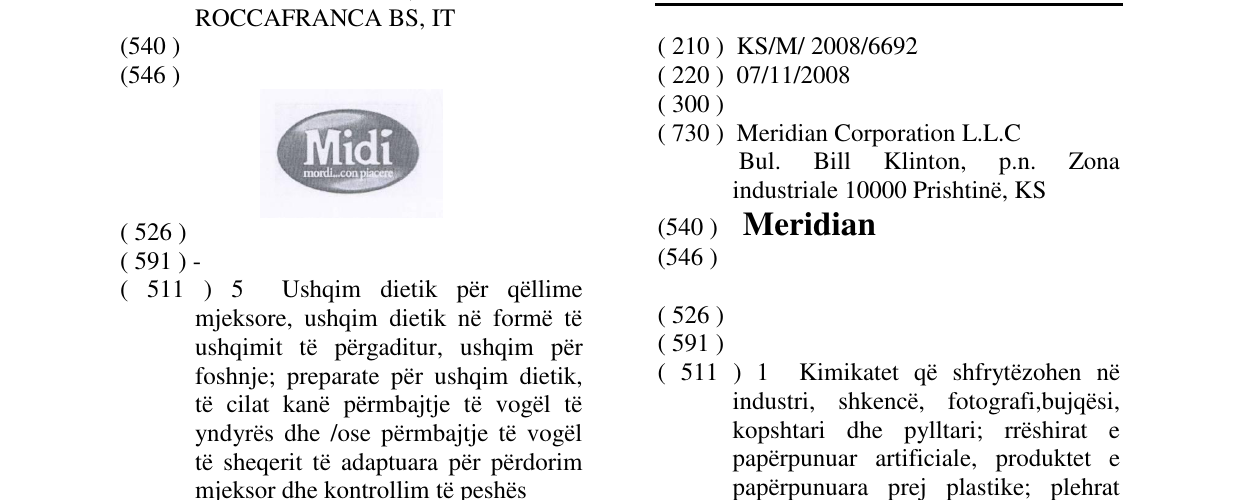 Zëri i markës Meridian në buletin
