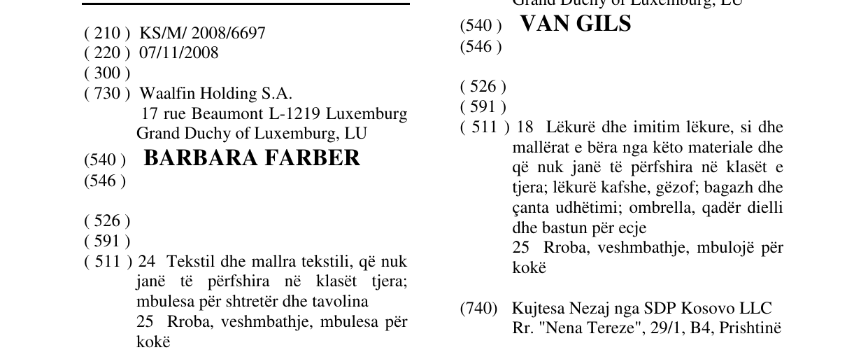 Zëri i markës BARBARA FARBER në buletin