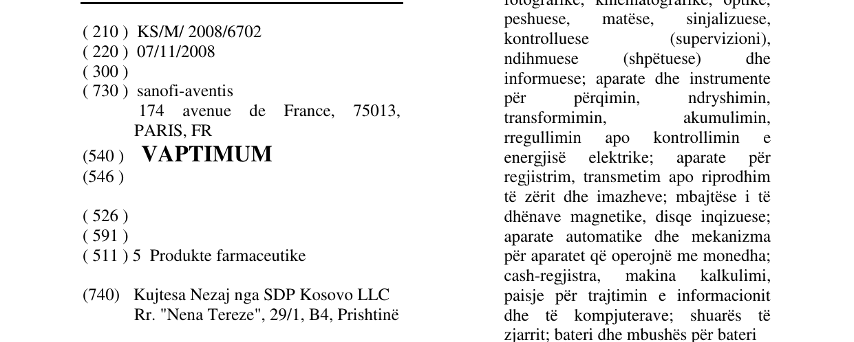 Zëri i markës VAPTIMUM në buletin