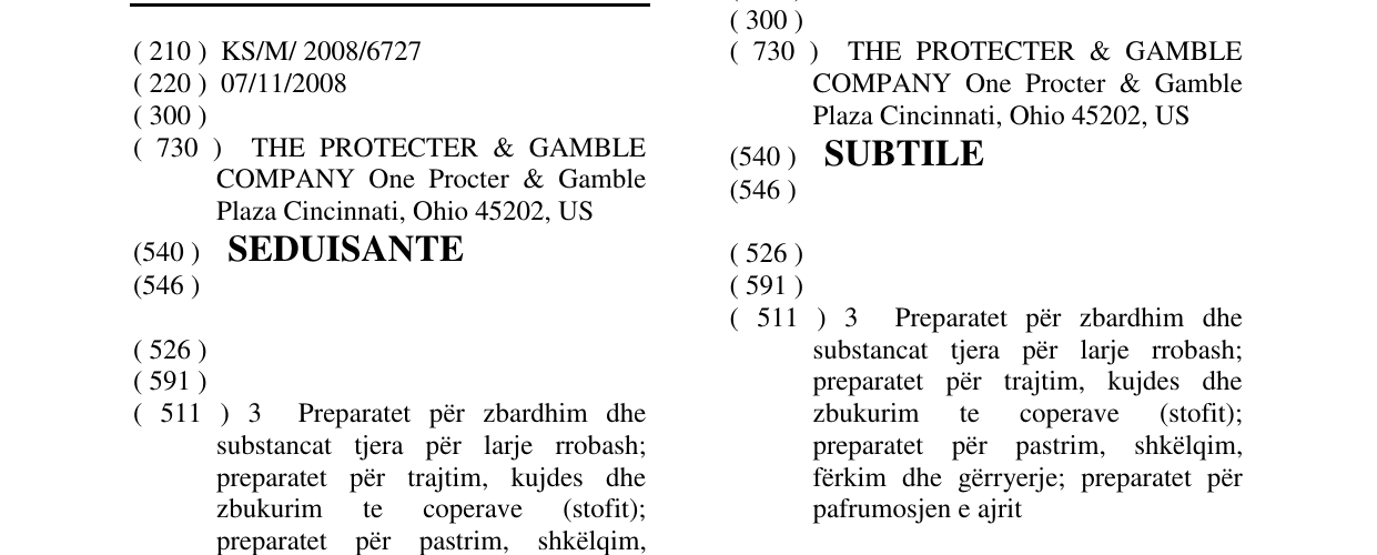 Zëri i markës SEDUISANTE në buletin