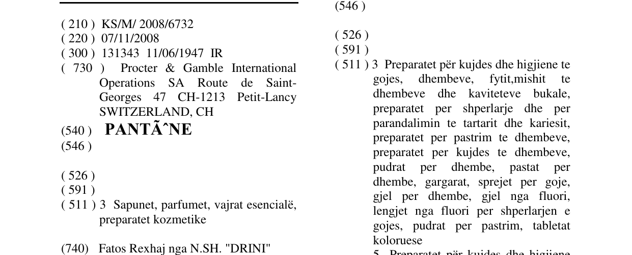 Zëri i markës PANTÈNE në buletin