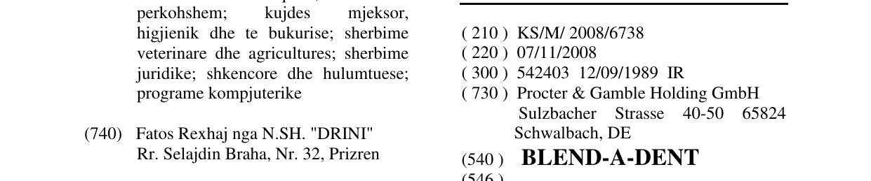 Zëri i markës BLEND-A-DENT në buletin