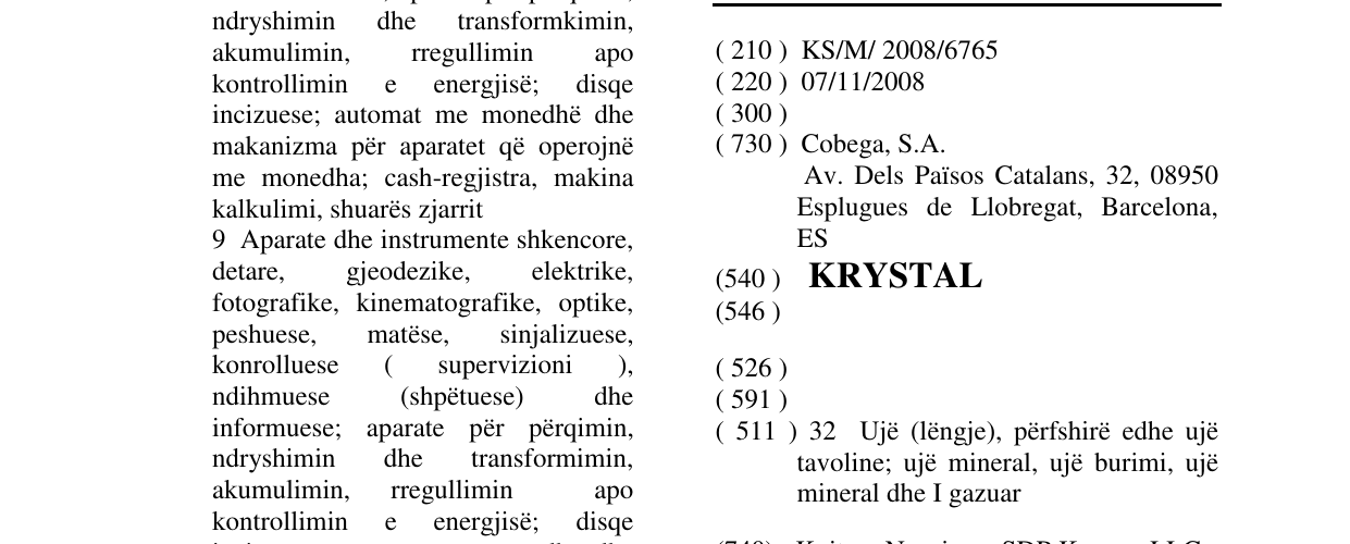 Zëri i markës KRYSTAL në buletin