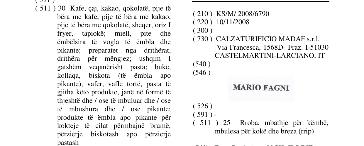 Zëri i markës MARIO FAGNI në buletin