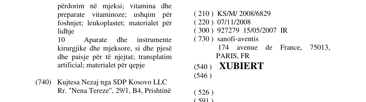 Zëri i markës XUBIERT në buletin
