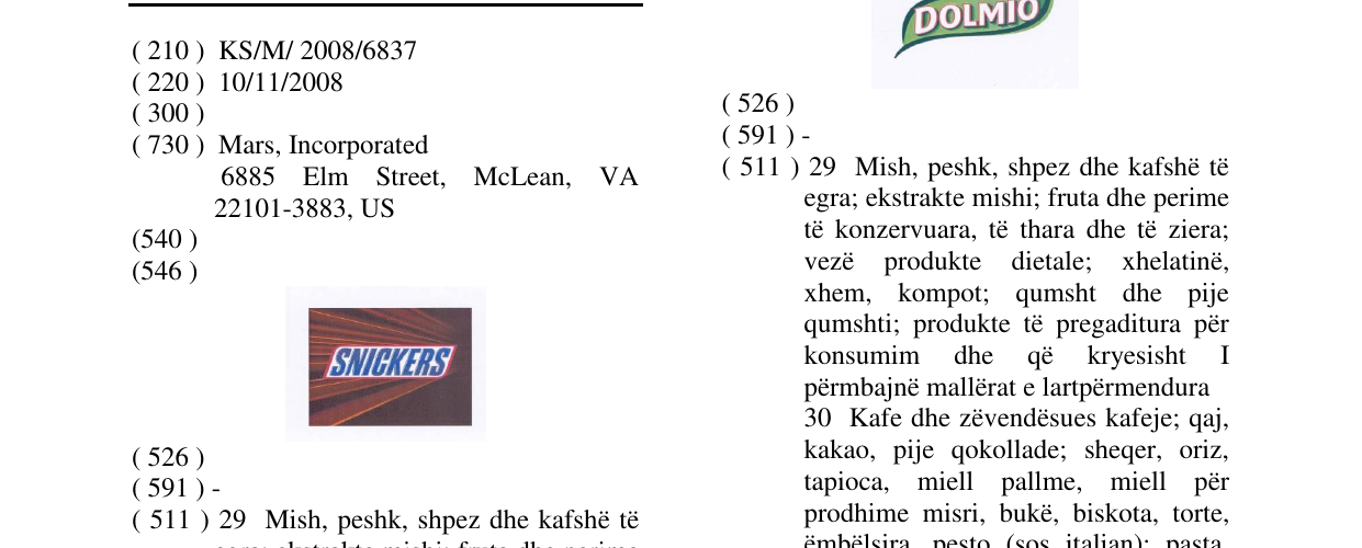 Zëri i markës SNICKERS në buletin