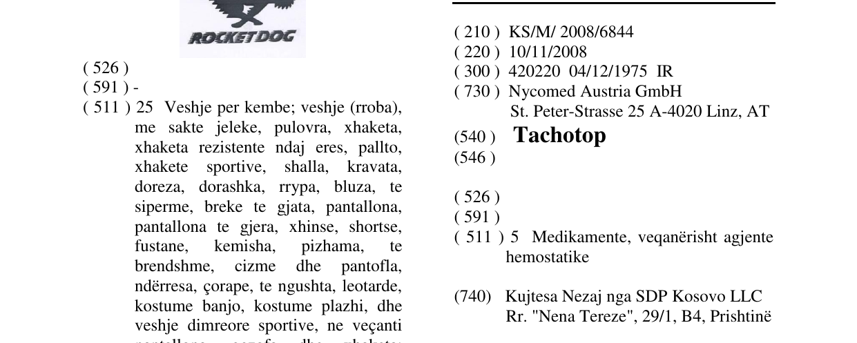 Zëri i markës Tachotop në buletin