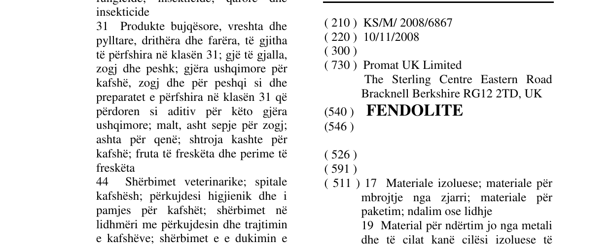 Zëri i markës FENDOLITE në buletin