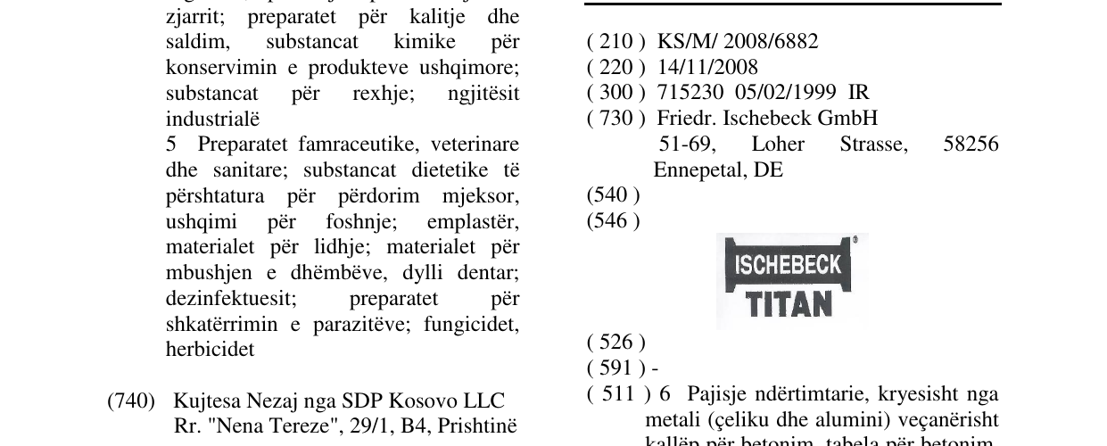 Zëri i markës ISCHEBECK TITAN në buletin